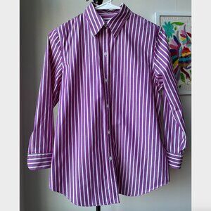 Lauren Ralph Lauren Purple & White Stripe Non Iron Button Down - Size S